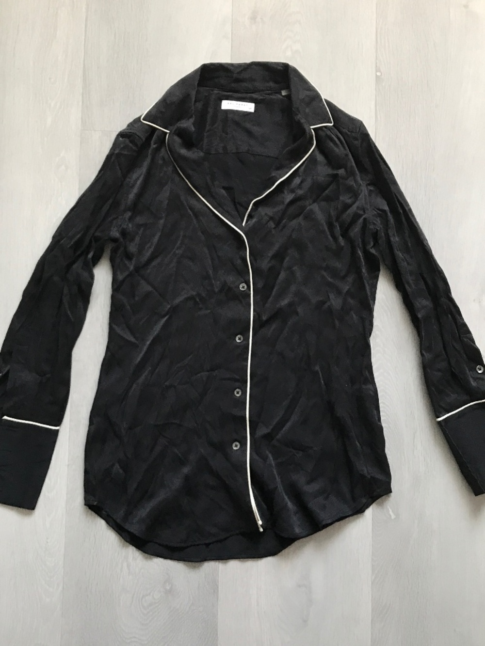 EQUIPMENT BLACK SILK LONG SLEEVE COLLARED SHIRT WOMENS SMALL